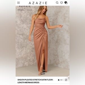 Azazie Bronzer stretch satin floor length mermaid bridesmaids dress size A10